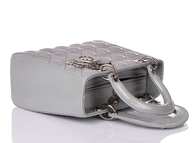 lady dior patent leather bag 6322 grey with silver hardware